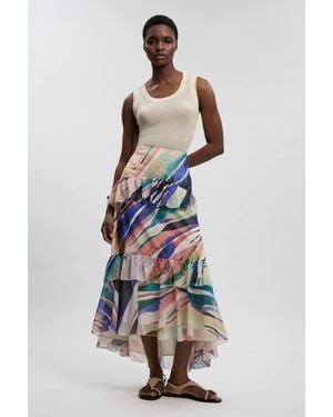 Karen Millen Marble Print Crinkle Chiffon Woven Maxi Skirt - White