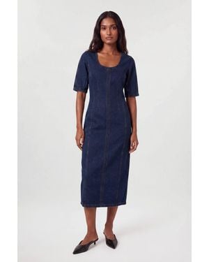Karen Millen Denim Zip Up Midi Dress - Blue