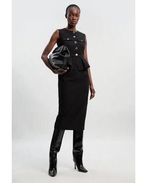 Karen Millen Compact Stretch Peplum Tailored Midi Dress - Black