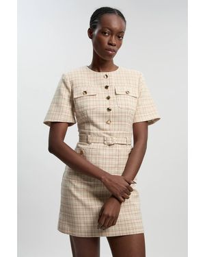 Karen Millen Tailored Check Belted Mini Dress - Natural