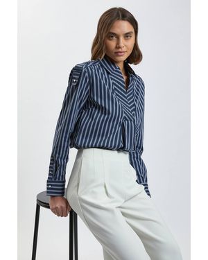 Karen Millen Forever Boxy Cotton Placket Detail Woven Shirt - Blue