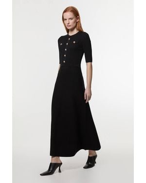 Karen Millen Petite Forever Rib Knit Military Trim Maxi Dress - Black