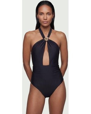 Karen Millen Shell Hardware Halterneck Swimsuit - Blue