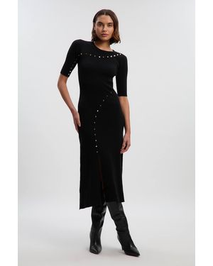 Karen Millen Viscose Blend Cut Out Trim Detail Knit Midi Dress - Black
