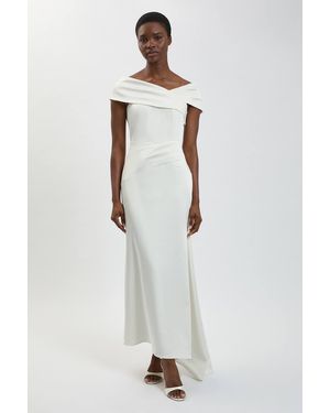 Karen Millen Tailored Satin Drape Asymmetric Maxi Fishtail Dress - White
