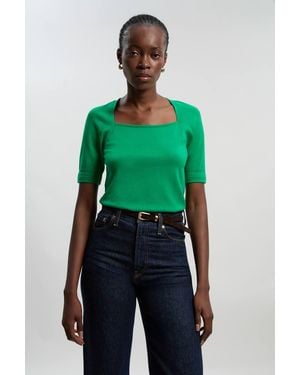 Karen Millen Viscose Blend Square Neck Knitted Long Sleeve Top - Green