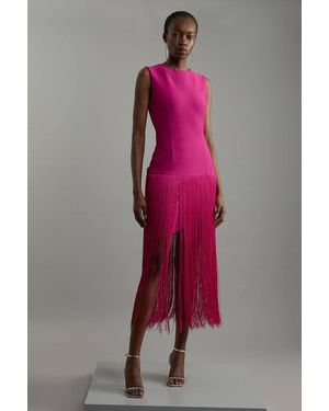 Karen Millen Figure Form Bandage Tassel Hem Knitted Dress - Pink