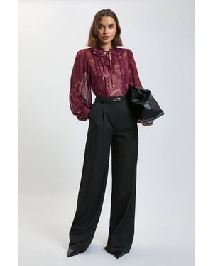 Karen Millen Horse Print Viscose Georgette Frill Neck Blouse - Red
