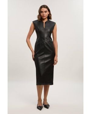Karen Millen Faux Leather Tailored Pencil Dress - Black