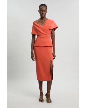 Karen Millen Petite Compact Viscose Stretch Tailored Peplum Midi Dress