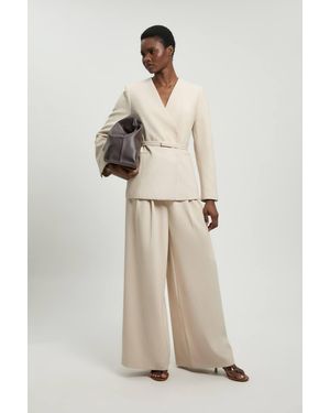 Karen Millen Compact Stretch Wide Leg Trouser - Natural