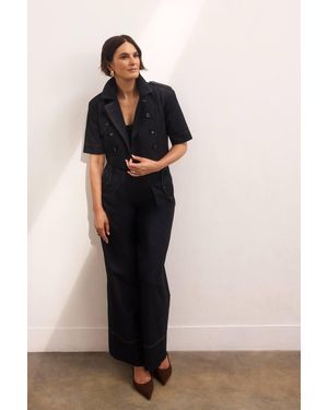 Karen Millen Tailored Denim Trench Bandeau Jumpsuit - Blue