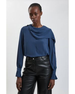 Karen Millen Scarf Detail Woven Viscose Blouse - Blue