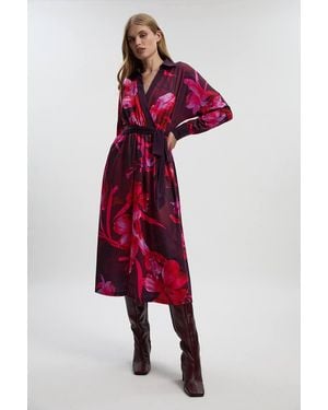 Karen Millen Floral Print Crepe Tie Waist Maxi Dress - Red