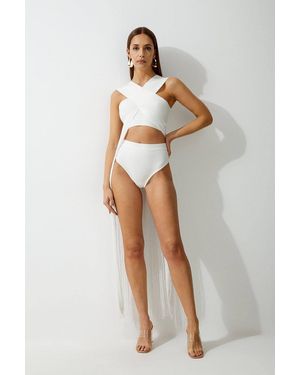 Karen Millen High Waisted Bandage Bikini Bottoms - White