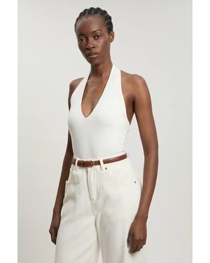 Karen Millen Stretch Cotton Jersey Halter Bodysuit - Natural