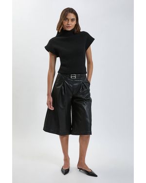 Karen Millen Faux Leather Tab Detail Shorts - Black