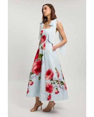 Karen Millen Petite Viscose Linen Floral Print Woven Prom Dress - White