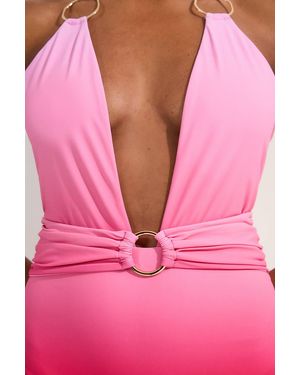 Karen Millen Ring Detail Ombre Plunge Swimsuit - Pink
