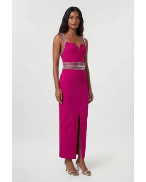 Karen Millen Bandage Figure Form Knit Embellished Maxi Dress - Pink
