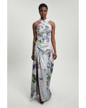 Karen Millen Printed Metallic Floral Woven Maxi Dress - White