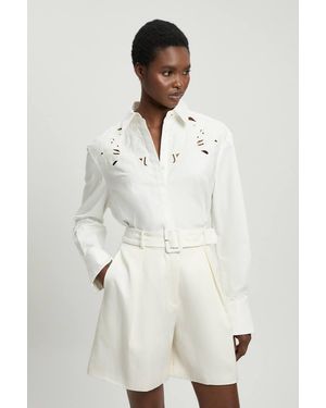 Karen Millen Cotton Poplin Cutwork Shirt - Natural