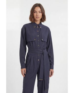 Karen Millen Petite Cupro Utility Twill Woven Jumpsuit - Blue