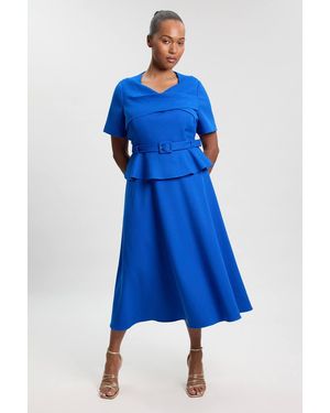 Karen Millen Plus Size Structured Tailored Belted Midi Dress - Blue