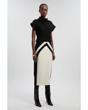 Karen Millen Compact Stretch Colour Block Tailored Pencil Midi Skirt - Black