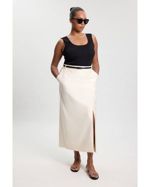 Karen Millen Plus Size Tailored Satin Midi Pencil Skirt - White