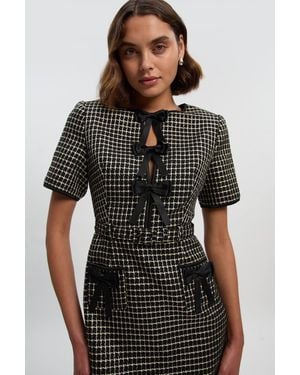 Karen Millen Tailored Tweed Bow Detail Mini Dress - Black