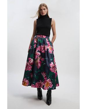 Karen Millen Romantic Floral Print Prom Woven Maxi Skirt - White
