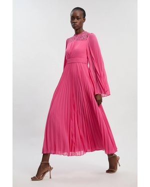 Karen Millen Soft Pleated Woven Kimono Sleeve Maxi Dress - Pink