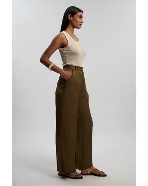 Karen Millen Premium Viscose Linen Woven Straight Leg Trouser - Green