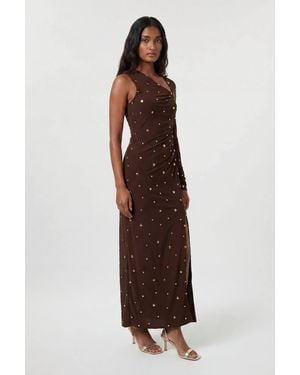 Karen Millen Premium Slinky Crepe Embellished Cut Out Maxi Dress - Brown