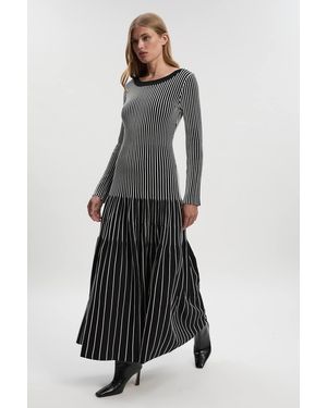 Karen Millen Petite Viscose Blend Striped Knitted Maxi Dress - Grey
