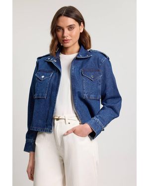 Karen Millen Denim Cropped Side Panel Jacket - Blue