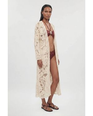 Karen Millen Floral Crotchet Long Sleeve Beach Cover Up - Natural
