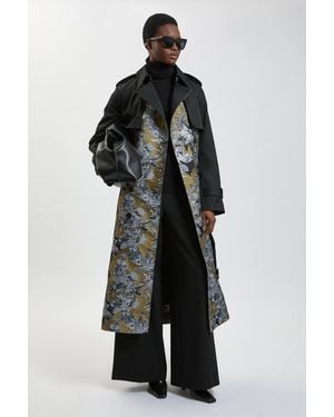 Karen Millen Jacquard Mix Trench Coat - Black