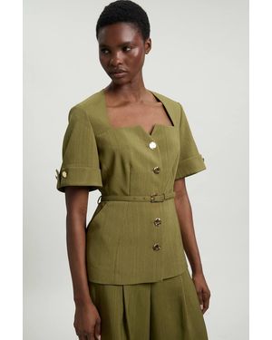 Karen Millen Viscose Belted Square Neck Short Sleeve Tailored Jacket - Green