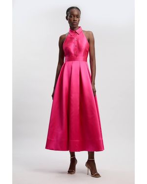 Karen Millen Twill Contrast Collared Woven Maxi Dress - Pink