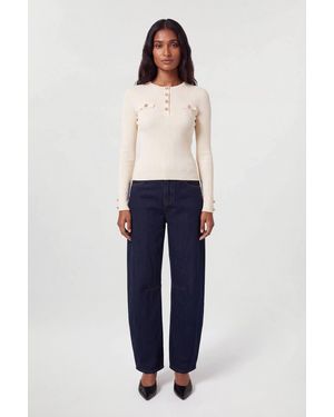 Karen Millen Forever Military Trim Rib Long Sleeve Knit Top - Blue