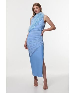 Karen Millen Gathered Fabric Bandage Knitted Maxi Dress - Blue