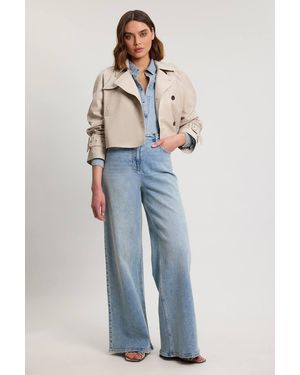 Karen Millen Leather High Neck Crop Trench Coat - Blue