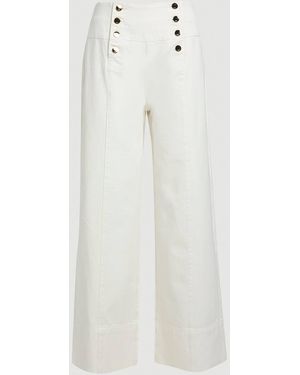 Karen Millen Denim Button Front Wide Leg Jeans - White