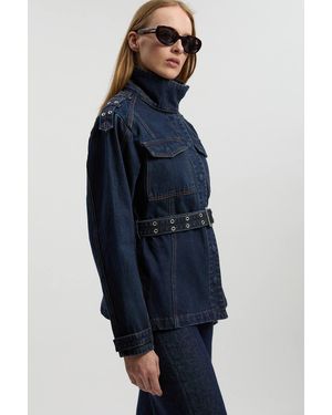 Karen Millen Denim Belted Safari Jacket - Blue