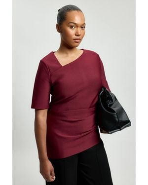 Karen Millen Plus Size Bandage Asymmetric Long Sleeve Top - Red