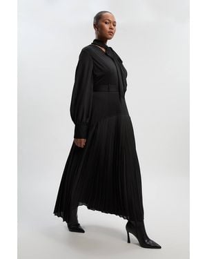 Karen Millen Plus Size Jersey Ponte Georgette Mix Midi Dress - Black