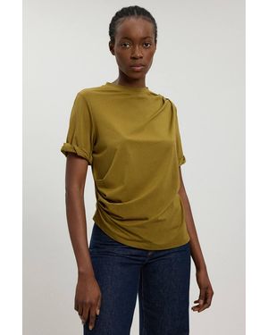 Karen Millen Cotton Jersey Gathered Detail T-Shirt - Green