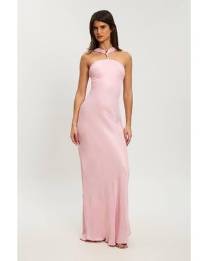 Karen Millen Petite Satin Viscose Halterneck Maxi Dress - Pink
